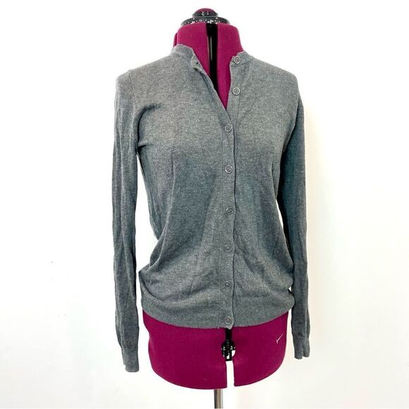 Nicole Miller Gray Button Up Cardigan with Lurex Silver Threads - Picture 1 of 12